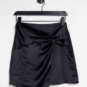 ASOS Petite Black Satin Knot-Front Mini Skirt